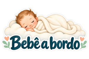 Bebê dormindo sobre uma nuvem com a frase Bebê a bordo
